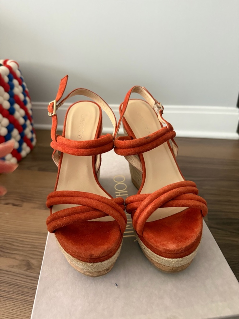 Jimmy Choo Platform Wedge Sandals - Orange Suede (size 40)